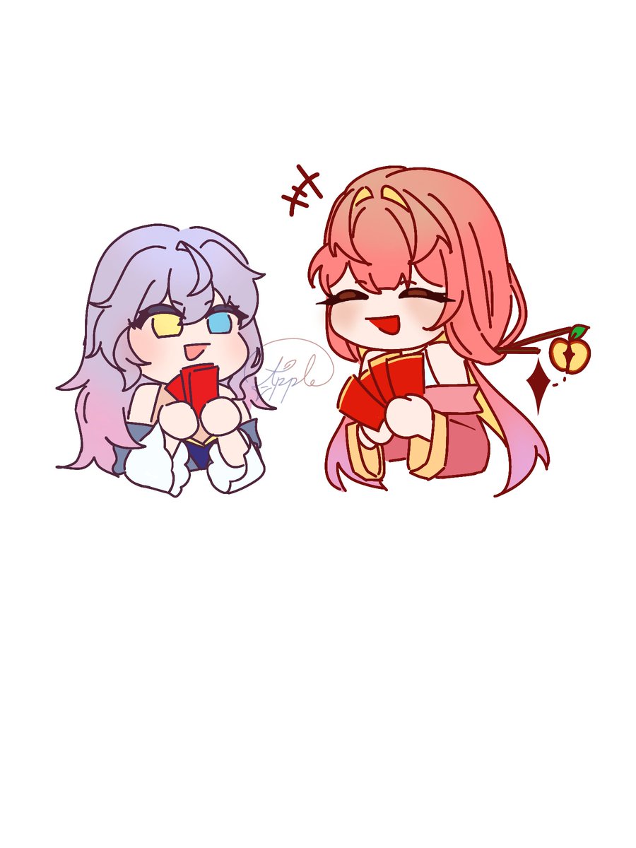 Painter_App1e's tweet photo. A Lunar New Year drawing I made earlier this year 🧧✨
The one on the right is my OC, and the one on the left is me (self-insert)!
I’m giving my child a red envelope ♡
#LunarNewYear #art #oc https://t.co/x5KuweFmQT