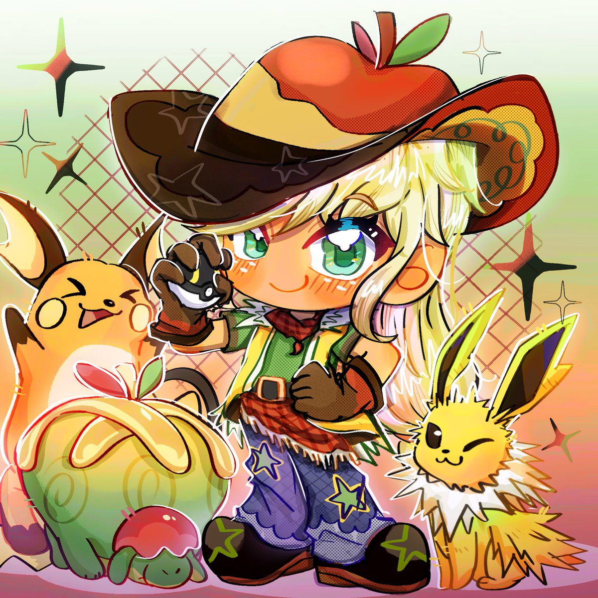 aiyu_berry's tweet photo. 🌈🍎
Apple jack &amp; rainbow dash
#mlp #pokemon https://t.co/NRtgASSMcS