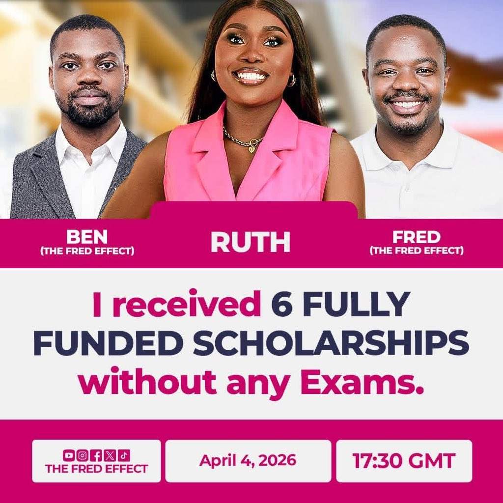 MrPhr3d's tweet image. Ruth Received 6 fully Funded Scholarships with no Exams!  Do you want to know how ?
See you today at 5:30pm. 
#TheFredEffect #saturdaypodcast #StudyAbroad #scholarships