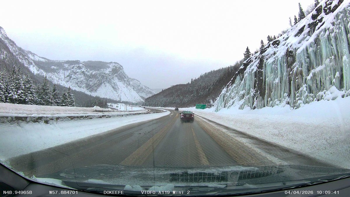 DonnieOK's tweet image. Plows are active but the return back out the highway was still snow covered in places and slushy.  Drive with care #nltraffic #nlwx #cornerbrook #steadybrook