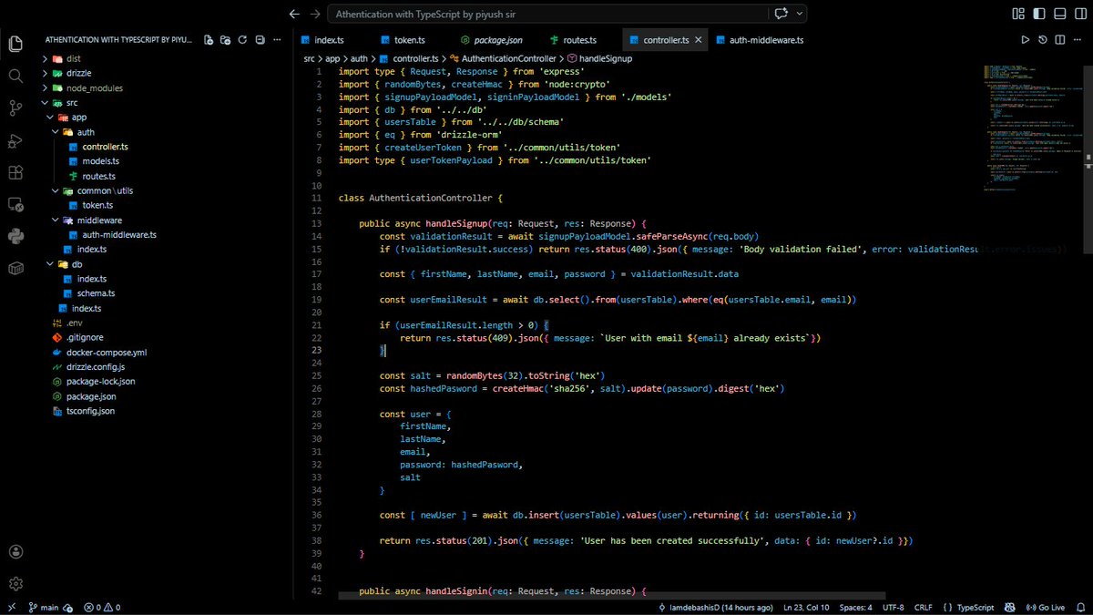 DebashisDa570's tweet image. Rebuilt an authentication system with Express, TypeScript, PostgreSQL (Dockerized), and Drizzle ORM.

@piyushgarg_dev @Hiteshdotcom @ChaiCodeHQ 
#webdevelopment #learninginpublic #typescript #drizzle