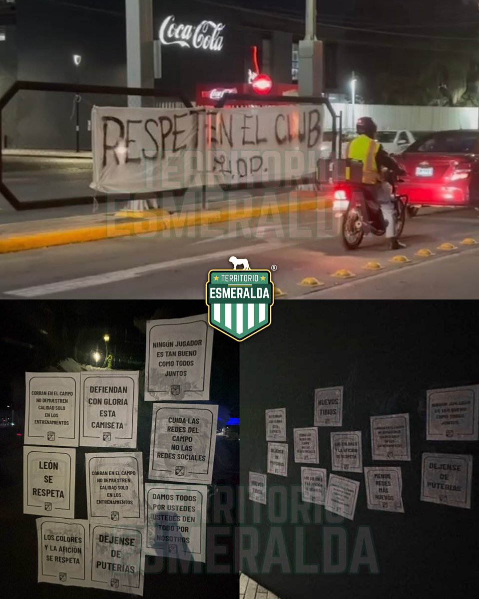 PROTESTAN 🗣️ | Así amanece a los alrededores del Estadio León, en varias zonas del López Mateos se aprecian carteles y mantas con reclamos hacia la directiva y equipo 📄🦁

La voz de la afición Esmeralda se hace escuchar, es momento de regresar a ser ese equipo que represente