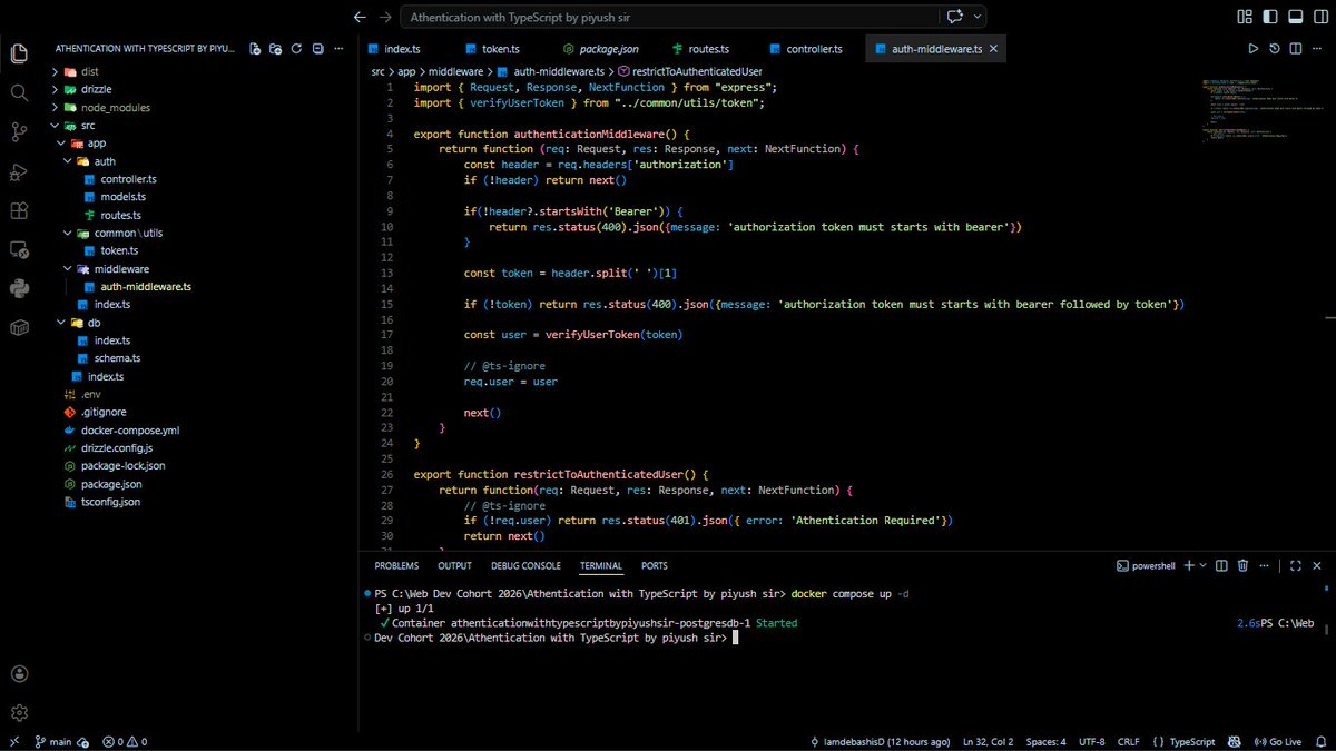 DebashisDa570's tweet image. Rebuilt an authentication system with Express, TypeScript, PostgreSQL (Dockerized), and Drizzle ORM.

@piyushgarg_dev @Hiteshdotcom @ChaiCodeHQ 
#webdevelopment #learninginpublic #typescript #drizzle