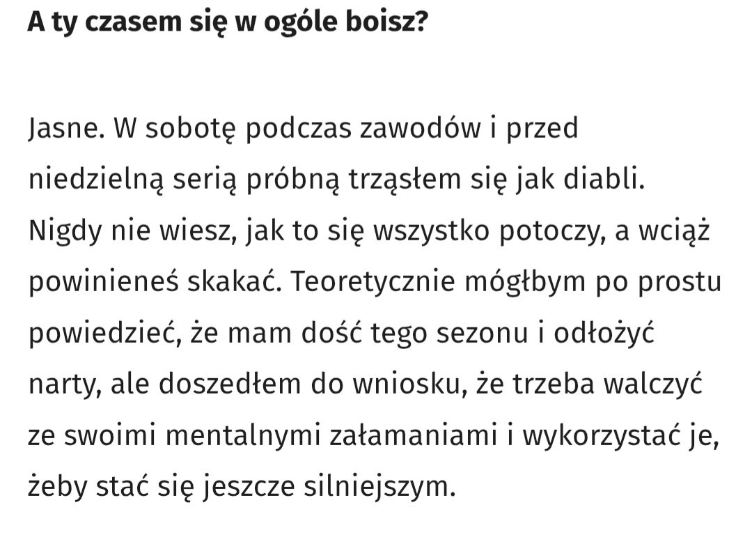 Julviss's tweet photo. Mega fajny wywiad i polecam poświęcić te kilka minut na przeczytanie!!
Te 2 fragmenty najbardziej mnie ruszyły. Ten 1 pokazuje ile emocji przechodziło mu przez głowę i że nie jest "zimnym gościem" ani robotem, a w tym 2 zawarł piękno skoków i świetne podejście! #skijumpingfamily https://t.co/G0gqg1y3MH