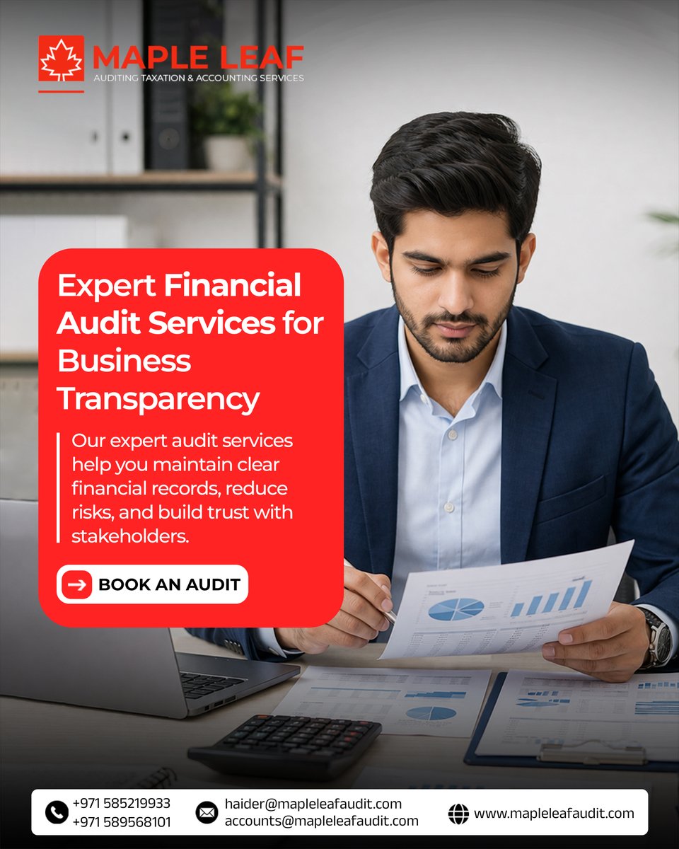 mapleleafaudit_'s tweet photo. Expert Financial Audit Services for Business Transparency

Contact us:
🌐 https://t.co/wJ0nI0V1Ok
📧 accounts@mapleleafaudit.com
📞 +971585219933 
📧 accounts@mapleleafaudit.com
📞 +971589568101 

#MapleLeafAudit #FinancialAudit #BusinessTransparency #AuditServices #Compliance https://t.co/Iq4dtPRzA8