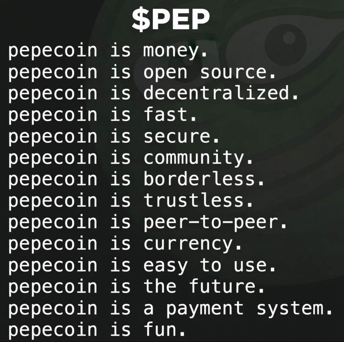PEP888888's tweet photo. @PepecoinNetwork @RoundtableSpace $PEP has got you fren https://t.co/jkxmlv8I2p