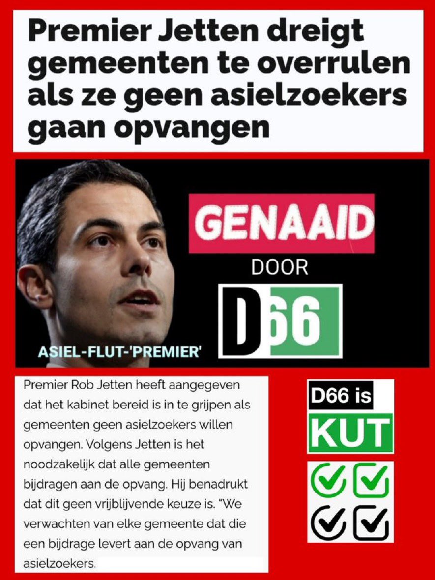agtmael_mieke's tweet photo. Never!!
Ik sta achter @lidewij_devos
@RobJetten @D66 #WEF666 jij hebt niets te willen….
Trekpop van de kwaadaardige GriezelS!
Satanische Narcistische Globalistische NitWit! Gij ligt aan het infuus van die corrupte Duitse Ursula von der Leyen! ENGERD!
#FLIKKEROB https://t.co/H1FAifjp74