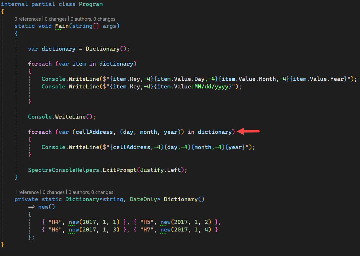 KarenPayneMVP's tweet image. An example for iterating a dictionary by deconstructing KeyValuePair with meaningful variable names rather than using Key-Value, which makes code easier to read.

#dotnet #csharp

github.com/karenpayneoreg…