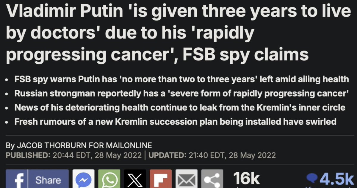 May 2022: Britain’s top-selling newspaper ran a story saying Putin had “no more than three years to live.”  

It's now 2026 and serves as a reminder that some of what gets presented as reporting is, in practice, information warfare.