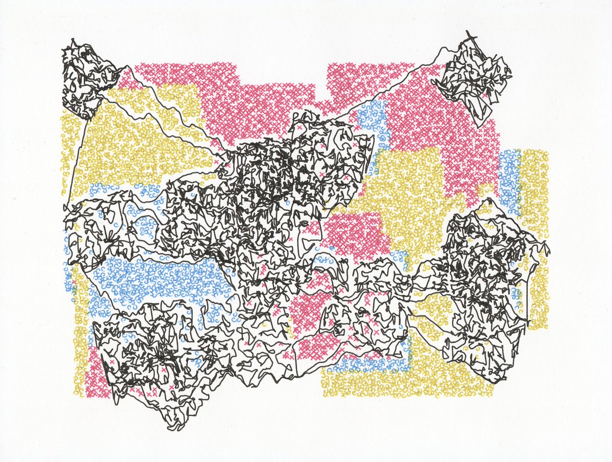 CCDDBB's tweet image. A plotted output from my first ever plottable algorithm created in 2024 and never released.

#javascript #plotterart #plottertwitter #generativeart #genart #digitalart #abstractart #graphicart #nft