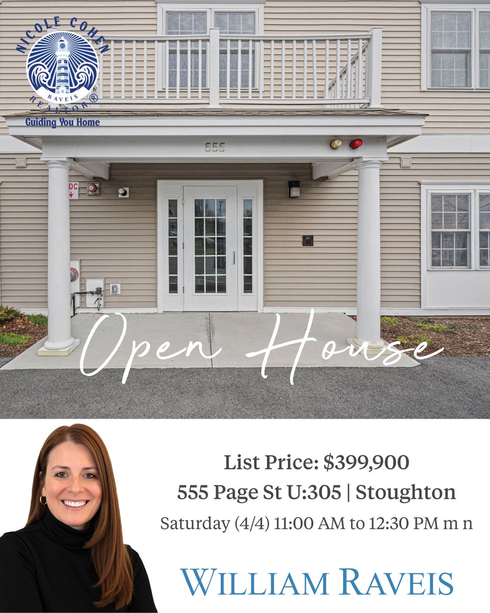 NicoleCohenRE's tweet photo. 🏡✨ Open House in Stoughton! ✨🏡
📍 555 Page St #305, Stoughton
 💰 $399,900
Welcome home to this beautifully maintained top-floor penthouse condo at Page Place! 🌿 This 2 bed, 2 full bath unit offers an open, airy layout with hardwood floors, granite kitchen, and tons of natural light ☀️
🛏️ 2 Bedrooms
 🛁 2 Full Baths
 📐 968 Sq Ft
 🚗 2 Off-Street Parking Spaces
 🧺 In-Unit Laundry
 ❄️ Central Air
 🛗 Elevator Access
The spacious primary suite features a walk-in closet and private en-suite, while the second bedroom is perfect for guests, office, or flex space. Freshly painted and completely move-in ready 🎯
📍 Prime location close to shopping, dining, and easy access to Route 24 for commuters 🚗
📅 Open House
Saturday, April 4
11:00 AM – 12:30 PM
📞 Listed by Nicole Cohen
 📱 781 789 2153 | Nicole.Cohen@Raveis.com
Don’t miss this turnkey opportunity! 🔑
•
#JustListed #StoughtonMA #CondoLiving #OpenHouse #MoveInReady #RealEstate #RaveisCanton #RaveisElite #WilliamRaveis #NicoleCohenRealtor