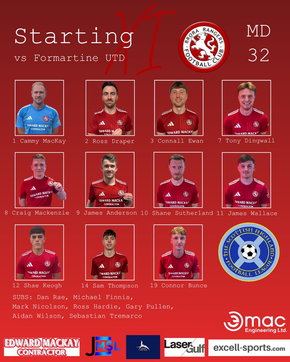 🔴⚪️ Your Brora Rangers team to face Formartine United this afternoon.
