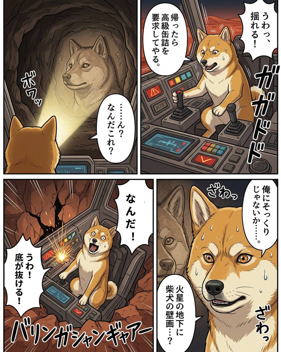 bongood0909's tweet photo. MangaNowで制作✨2本目
イーロン×Dogeの続編🐕

キャラ設定からページ生成まで全部AIでできるのほんと面白い。 特にページ3の地底都市の見開きが想像以上の出来で驚いた。

前作「ONE SMALL STEP」
今作「ONE DEEP STEP」

マジで一回触ってみてほしい。
世界変わる。
@manganow_ai #MangaNow #AI漫画 https://t.co/XKYlyQHuKS