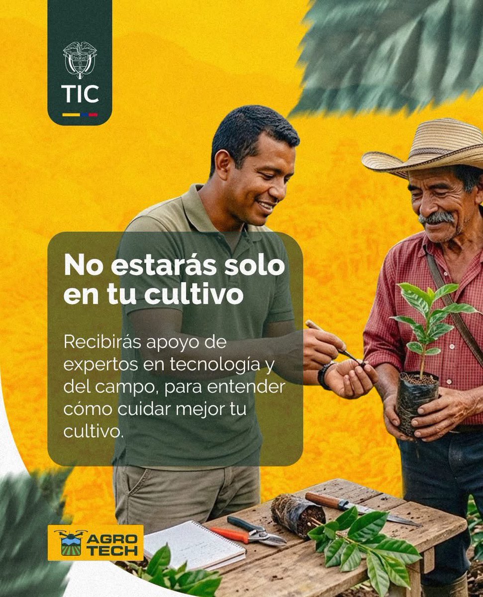 Ministerio_TIC's tweet image. La #TransformaciónDigital llega al territorio. Con #AgroTECH, del #MinisterioTIC, optimiza tus cultivos y mejora la producción mediante datos precisos. 📊

Impulsamos el agro regional con herramientas tecnológicas que generan progreso real para nuestra gente.
