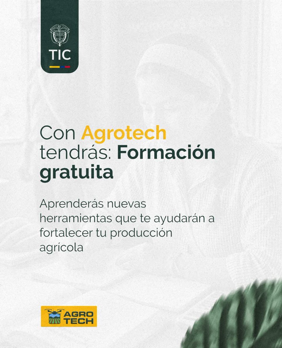 Ministerio_TIC's tweet image. La #TransformaciónDigital llega al territorio. Con #AgroTECH, del #MinisterioTIC, optimiza tus cultivos y mejora la producción mediante datos precisos. 📊

Impulsamos el agro regional con herramientas tecnológicas que generan progreso real para nuestra gente.