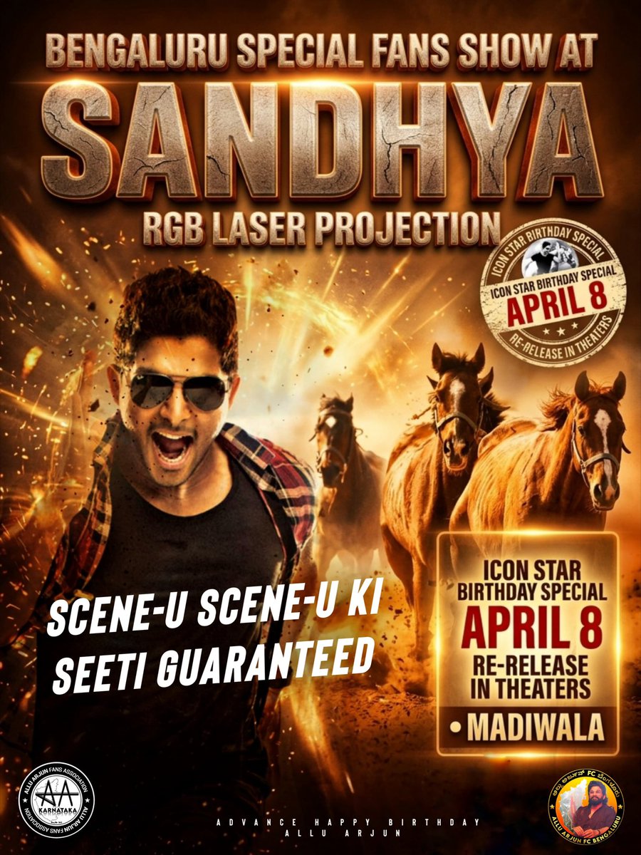 KarnatakaAAFC's tweet image. Bengaluru Fans show at Sandhya Madiwala 🔥

Join us for huge birthday Celebration on 8th AApril ❤️‍🔥
Celebration starts from 5pm 🥳
#Racegurram4K #AlluArjun