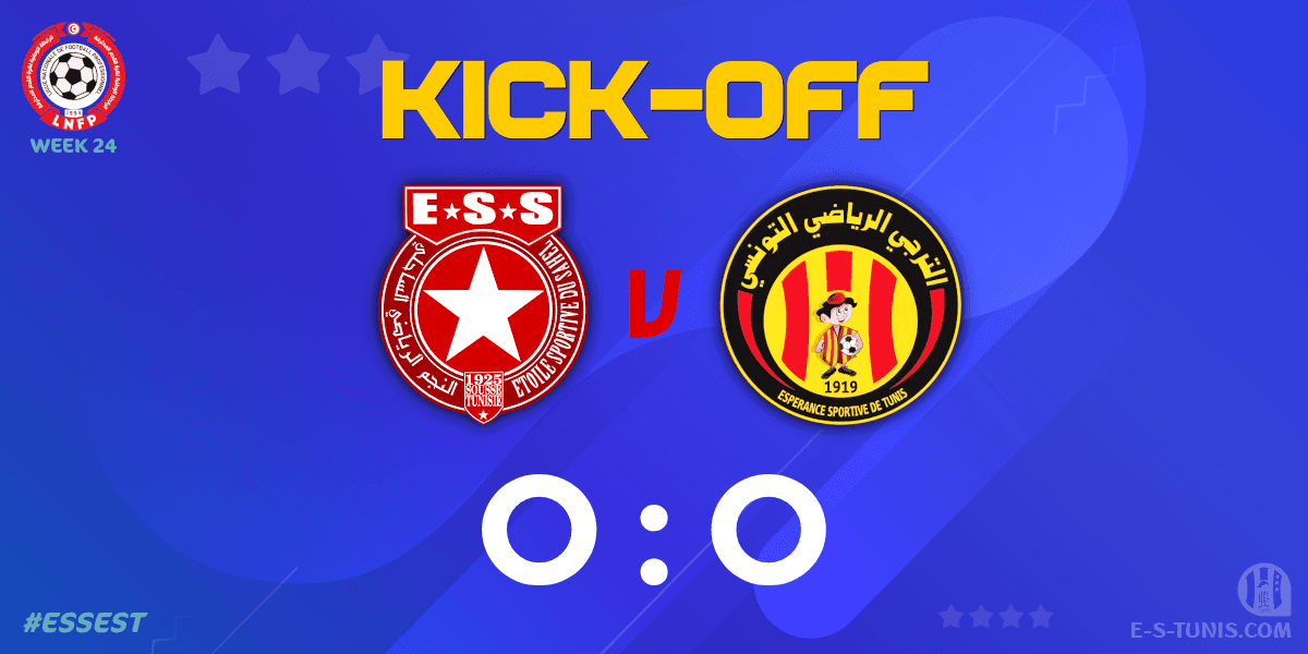 ESTuniscom's tweet photo. ⏱ 01' | #Ligue1Tn🇹🇳 Week 24 #ESSEST | #ESSahel 0⃣-0⃣ @ESTuniscom : The match kicks off / بداية المباراة / Coup d'envoi du match https://t.co/D1cAxQml5X