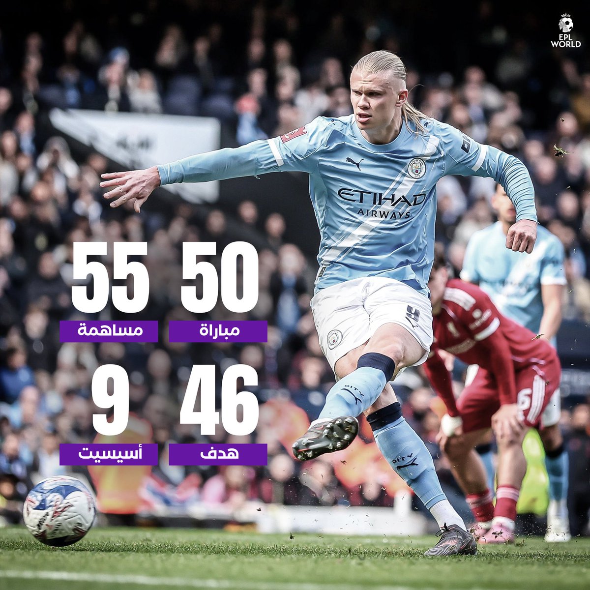 هالاند يصل للمساهمة التهديفية رقم 55 هذا الموسم بعد هاتريك اليوم ضد ليفربول 🤖🥶💥