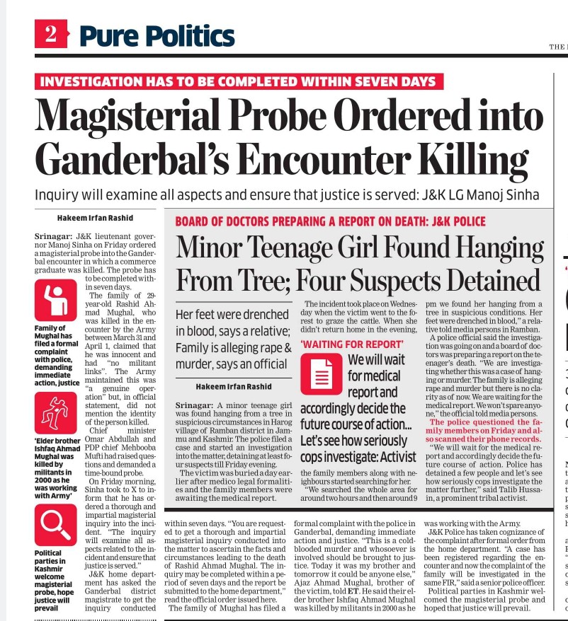 Four suspects have been arrested so far in the Ramban minor girl's death case  where she was found hanging. Medical reports are still pending and it would be premature to draw any conclusions about the circumstances of her death.