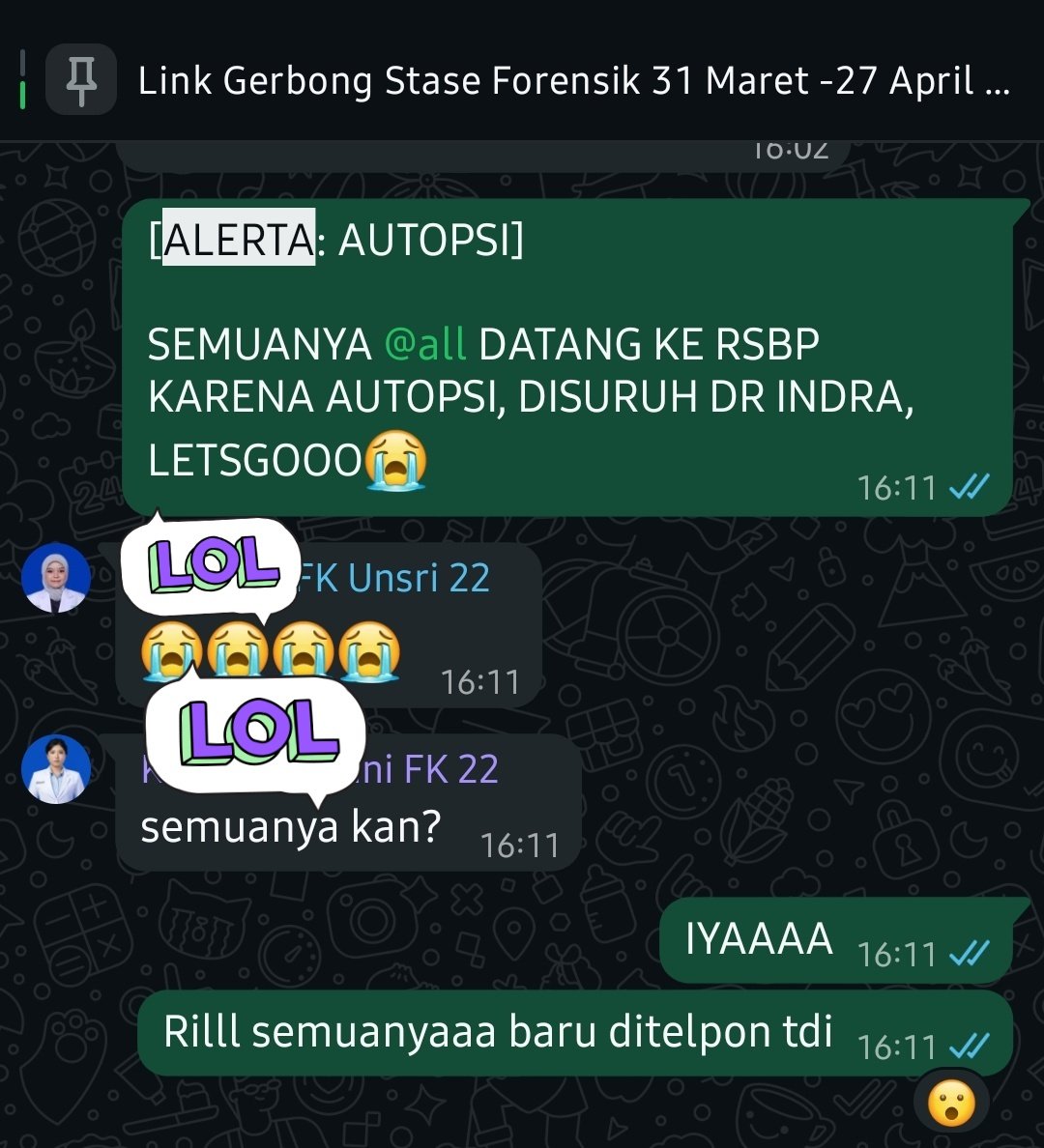 arkankinkun_'s tweet photo. SEMINGGU JADI KOAS FORENSIK📸

yang katanya stase santai, tapi ternyata.... baru seminggu tapi udah 8 pemeriksaan jenazah + 1 Visum jam 2 pagi😑
Memang lebih santai sih daripada koas anak dan PDL. Overall enak, dokternya rata-rata batak, kalo bimbingan berasa di inten WKWKWK https://t.co/H4PaWRblPL