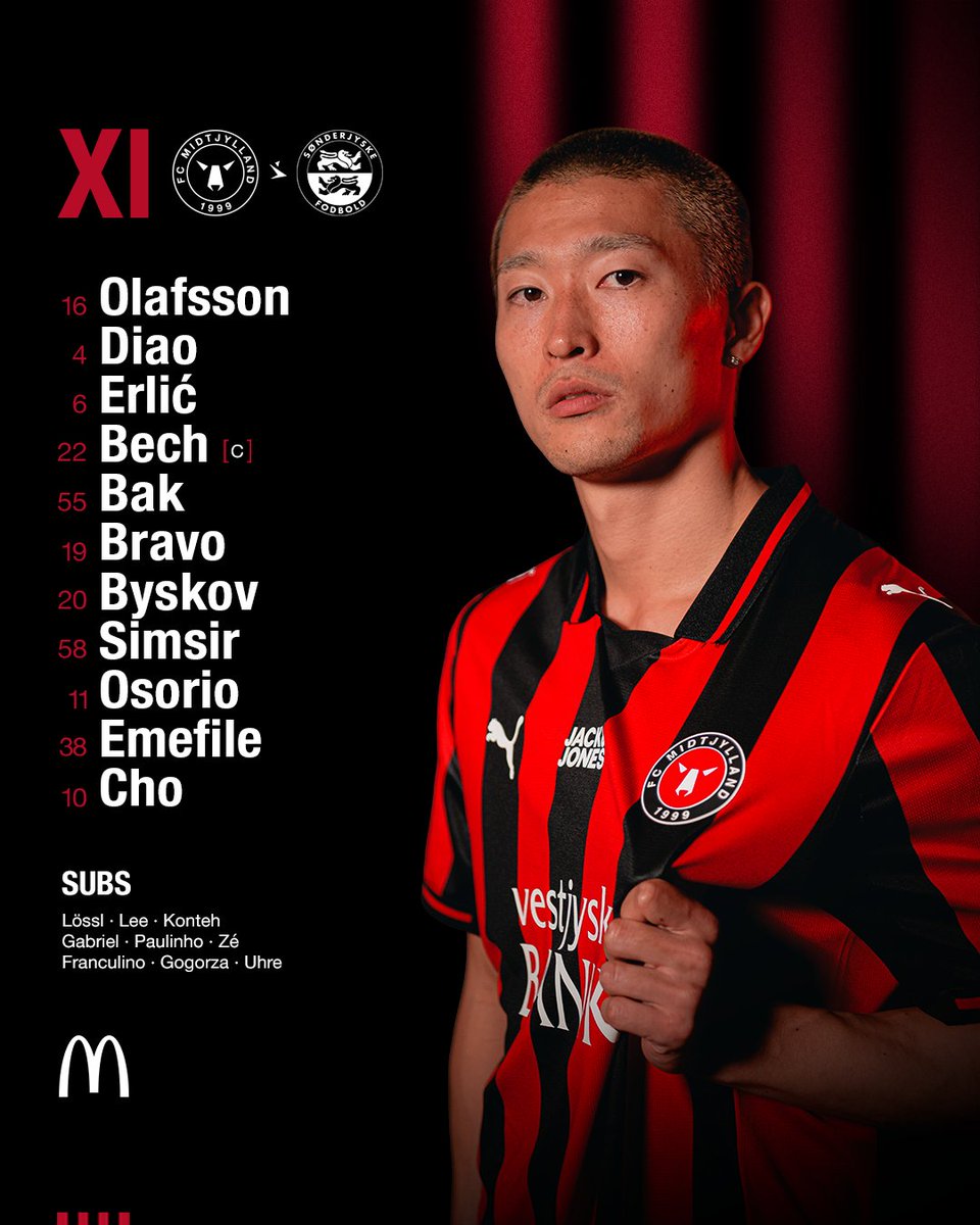 fcmidtjylland's tweet photo. Vores 𝗫𝗜 på MCH Arena ⚫🔴

Júnior Brumado glider ud af truppen med en skade.

#FCMSJF https://t.co/krU1PwA7b6