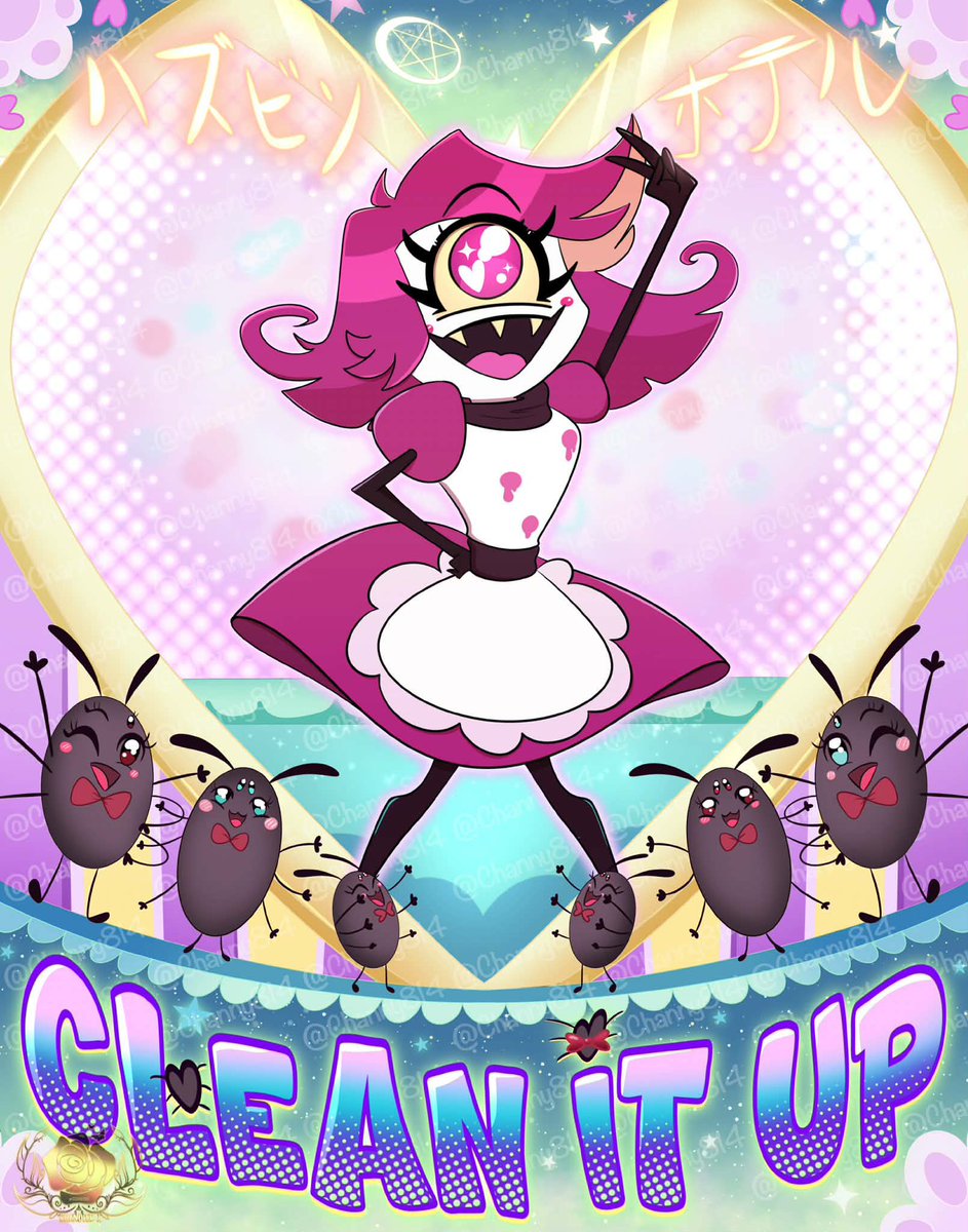 Channy814's tweet photo. NEW PRINT: CLEAN IT UP!
🎶🧹Magical land, hotel of my dreams
Disgustingest, ugliest building that I've ever seen and I get to clean it up🧹🎶
@KimikoGlenn song deserves a print too
#HazbinHotel #Cleanitup #HazbinHotelNiffty #HazbinHotelFanart https://t.co/u6Cuk4yR1a