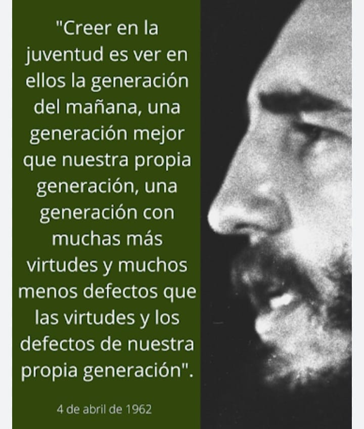 AnaIsbel20's tweet photo. Fidel definió a los jóvenes como el motor de los grandes cambios, uniendo a todas las generaciones en un mismo objetivo. #FidelViveEntreNosotros https://t.co/GJeb7PfYbf