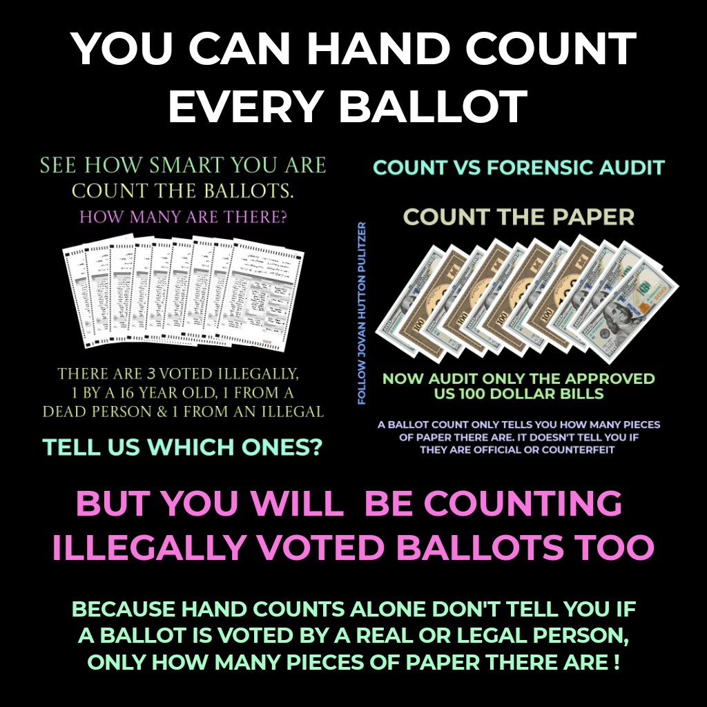 ArtChicken4's tweet image. Handcounting only tells you how many pieces of paper ballots are there, not if they are real ballots that were illegally voted.  That's the down side. 
#PeoplePaperPrograms