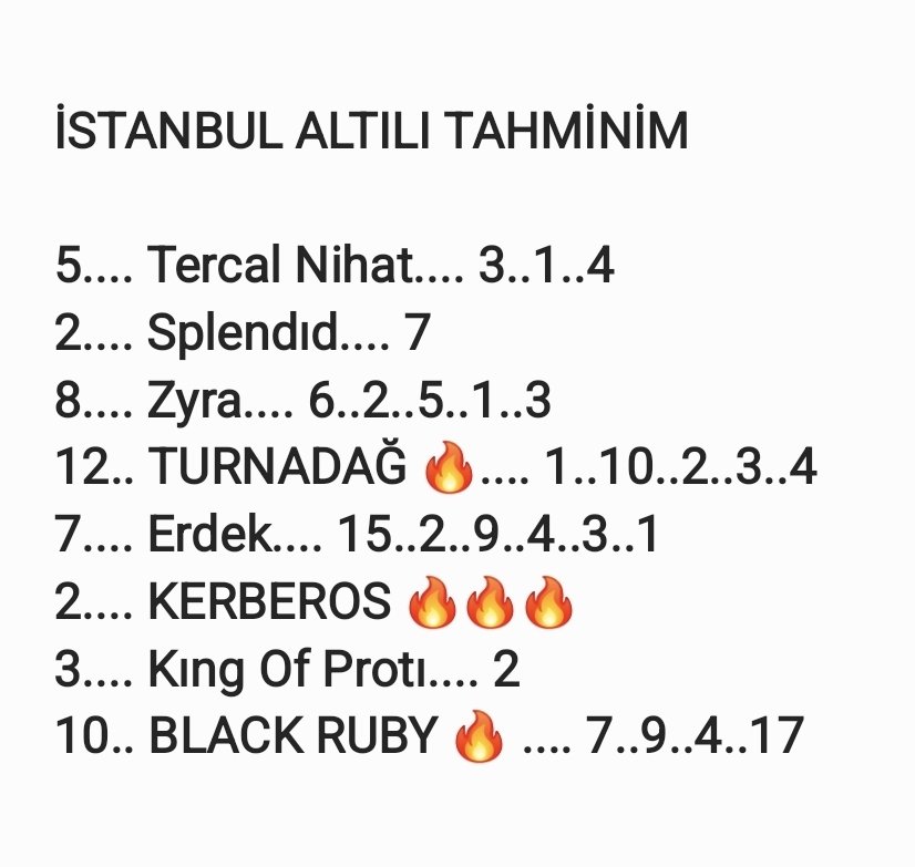 smhcnl's tweet photo. İSTANBUL YARIŞ TAHMİNLERİM
@geldibitalih aile üyelerimize bol şanslar diliyorum. 🔥🔥🔥 https://t.co/5ScKADkVkg
