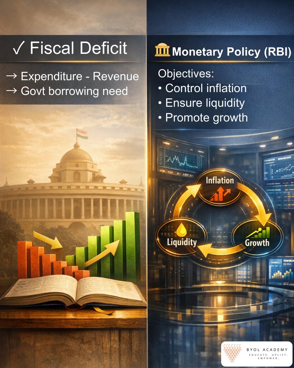 byolacademy's tweet photo. Understanding the basics of the economy is the first step toward understanding the world
From GDP to inflation, these core concepts explain how growth, prices, and policies shape everyday life.
#EconomyBasics #Economics #GDP #Inflation #FinanceKnowledge #EconomicConcepts #LearningEconomics #MoneyMatters #IndianEconomy #UPSCNotes #StudySmart #ConceptClarity #FinanceEducation #EconomicAwareness