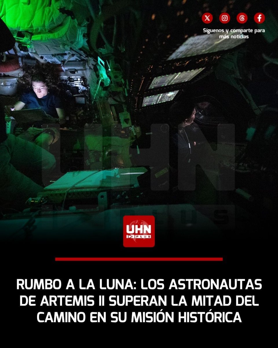 UHN_Plus's tweet photo. 🇺🇸‼️ | La misión Artemis II de la NASA ha alcanzado un hito crítico: la tripulación ya ha recorrido más de la mitad de la distancia hacia su destino lunar. Los astronautas han iniciado los preparativos para el sobrevuelo lunar, una maniobra técnica de alta precisión que los llevará a rodear la cara oculta de la Luna, marcando el regreso de la humanidad a las proximidades de nuestro satélite tras décadas de ausencia.