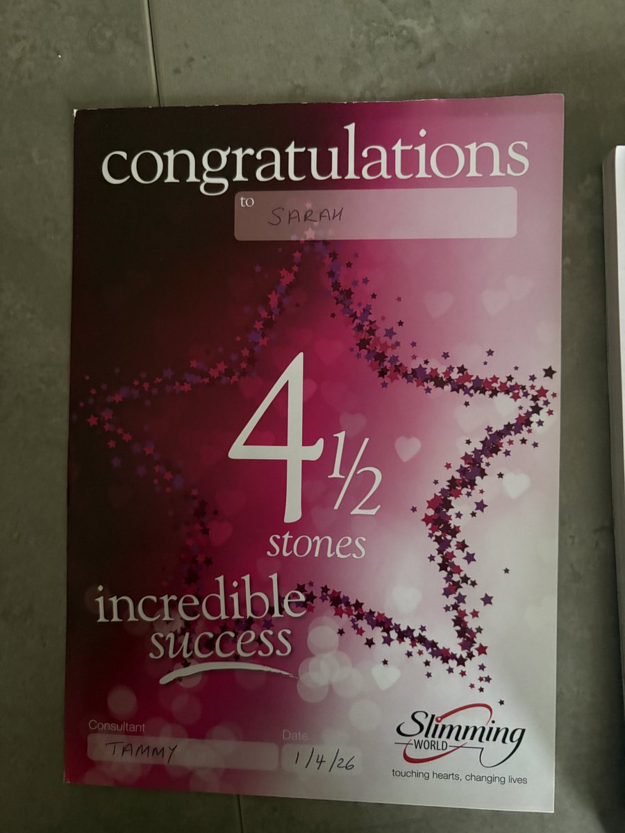 sarahLouise457's tweet image. Since end June 25 I been on plan with @SlimmingWorld  got my 4 1/2 stone award. Changed my target again as I gone way below twice. My next Target will be 5st loss fingers crossed. #weightloss #slimmingworld