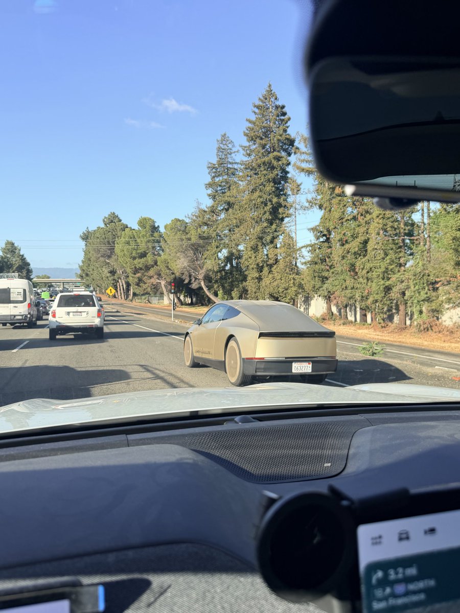 zakirhere's tweet photo. Noticed #cybercab on Bay Area freeway. Looks small and cheaply made car to me https://t.co/mFmKoEE9nN