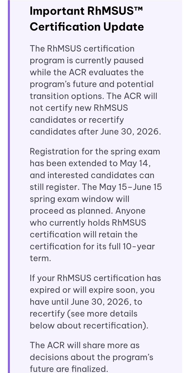 USSONAR_Rh's tweet photo. #RhMSUS certification sets the standard for excellence in MSK ultrasound—ensuring true competency, not just confidence in patient care.

📢 Deadline extended to May 14, 2026! REGISTER NOW✅️ https://t.co/R5fPOyEoj8

#Rheumatology #MSKUltrasound @ACRheum #ultrasound #POCUS https://t.co/IiE2Uo4KjD