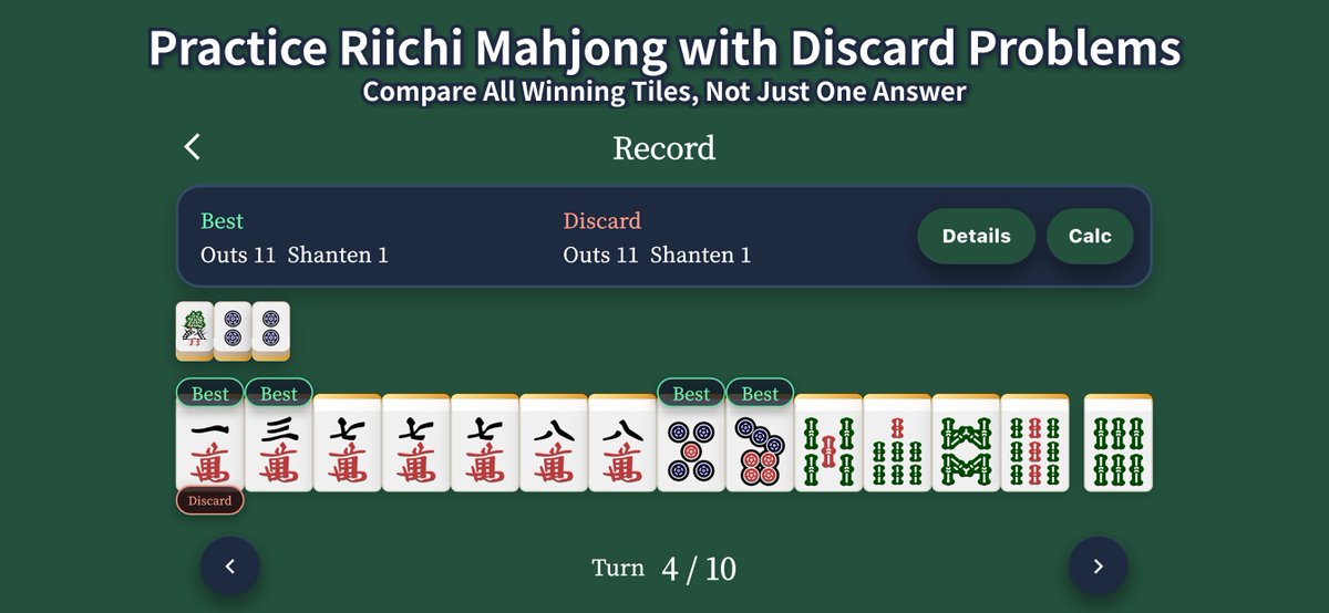 hi1280's tweet photo. Do you really know WHY you discard that tile?

This app helps you:

• See better waits  
• Improve tile efficiency  
• Make better decisions

Practice “what to discard” the right way.

👇 iOS / Android
https://t.co/sll0lRGvKG
https://t.co/TebLMUuVNt

#mahjong #riichi https://t.co/aUPdxGZFji