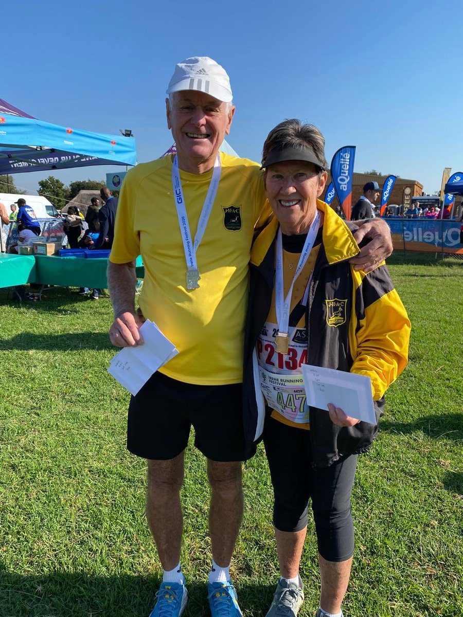 JHB_Harriers's tweet image. Congratulations to Ivor and Diane on their podium finishes at Irene 10km 🏃‍♂️🏃‍♂️! 

🏃‍♂️ Ivor finished 1st in his age category and 2nd overall. 👏🏽 
🏃🏿‍♀️ Diane finished 3rd in her age group 💖.  We are proud of you both. 👏🏽 

#champ #podium finishers