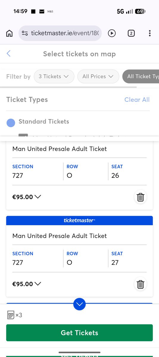steveballmufc's tweet photo. @TMIrelandHelp It states you can select child tickets but when you follow through it only allows adult prices through to the payment. https://t.co/cQi4DnfpQw