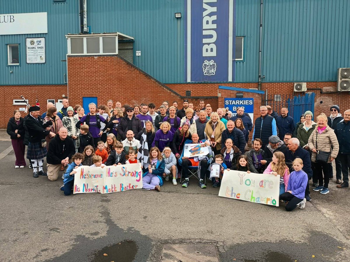 BuryHospice's tweet image. He's done it! 

Matt Barker has completed 150 miles in 39 hours, running to Gigg Lane, all the way from Milton Keynes to raise funds for Bury Hospice.

Well done and thank you!

justgiving.com/page/going-to-…

#welldone #thankyou #hospicehero