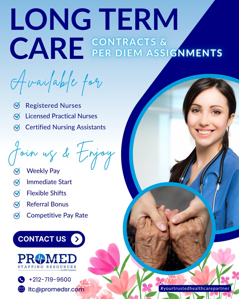 promed_staffing's tweet image. ProMed Staffing Resources is seeking new grad #RNs, #LPNs, and #CNAs for opportunities across #NY, #NJ, and #PA. Email ltc@promedsr.com or call (212) 719 9600 Ext. 306.
 
#longtermcare #longtermcarefacilities #newgradjobs #newgradnurse #licensedpracticalnurse #promedsr