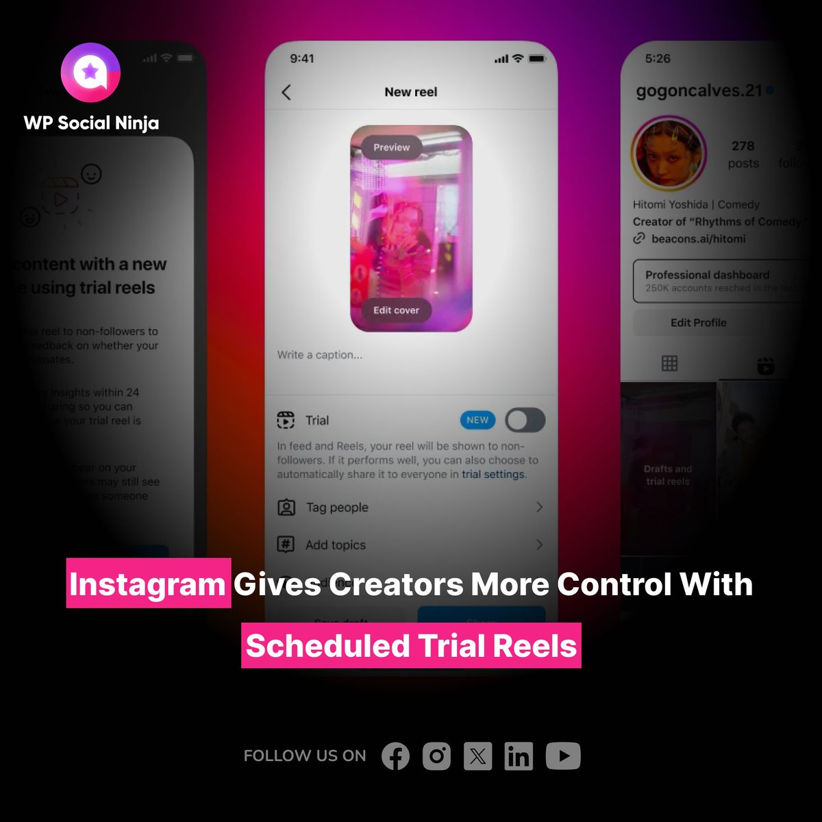 WPSocialNinja's tweet image. Instagram now lets creators schedule Trial Reels, making it easier to test content with non-followers at the right time. This update helps improve reach, refine ideas, and plan content more effectively.

#Instagram #ContentCreation #Reels