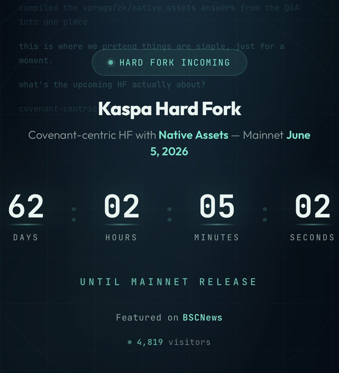 ScapeSquad's tweet photo. 🚨 BREAKING 🚨

$KAS hard fork aimed for June:

"Toccata marks the point where Kaspa’s high-frequency monetary base layer meets programmability in two layered forms: native L1 covenant systems, and based zk systems built on top of the same foundations.

...while keeping the underlying L1 lean, sound, and stable."

Hope you're paying attention. 🦾
https://t.co/a0m959B14T