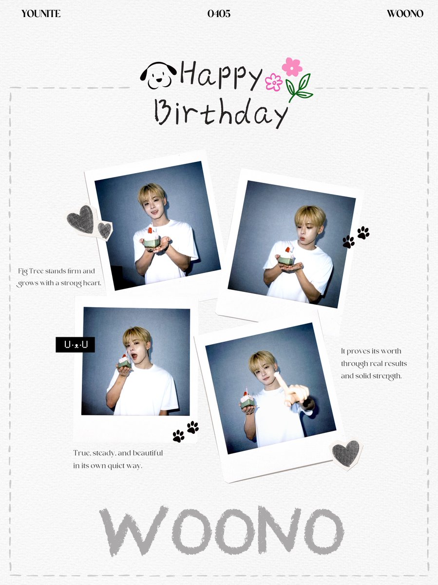 [🎂]

∘✧₊⁺ Happy WOONO Day 🐶🩶⁺₊✧∘

#YOUNITE #유나이트 
#우노 #WOONO 
#우노라는_계절이_시작된_오늘