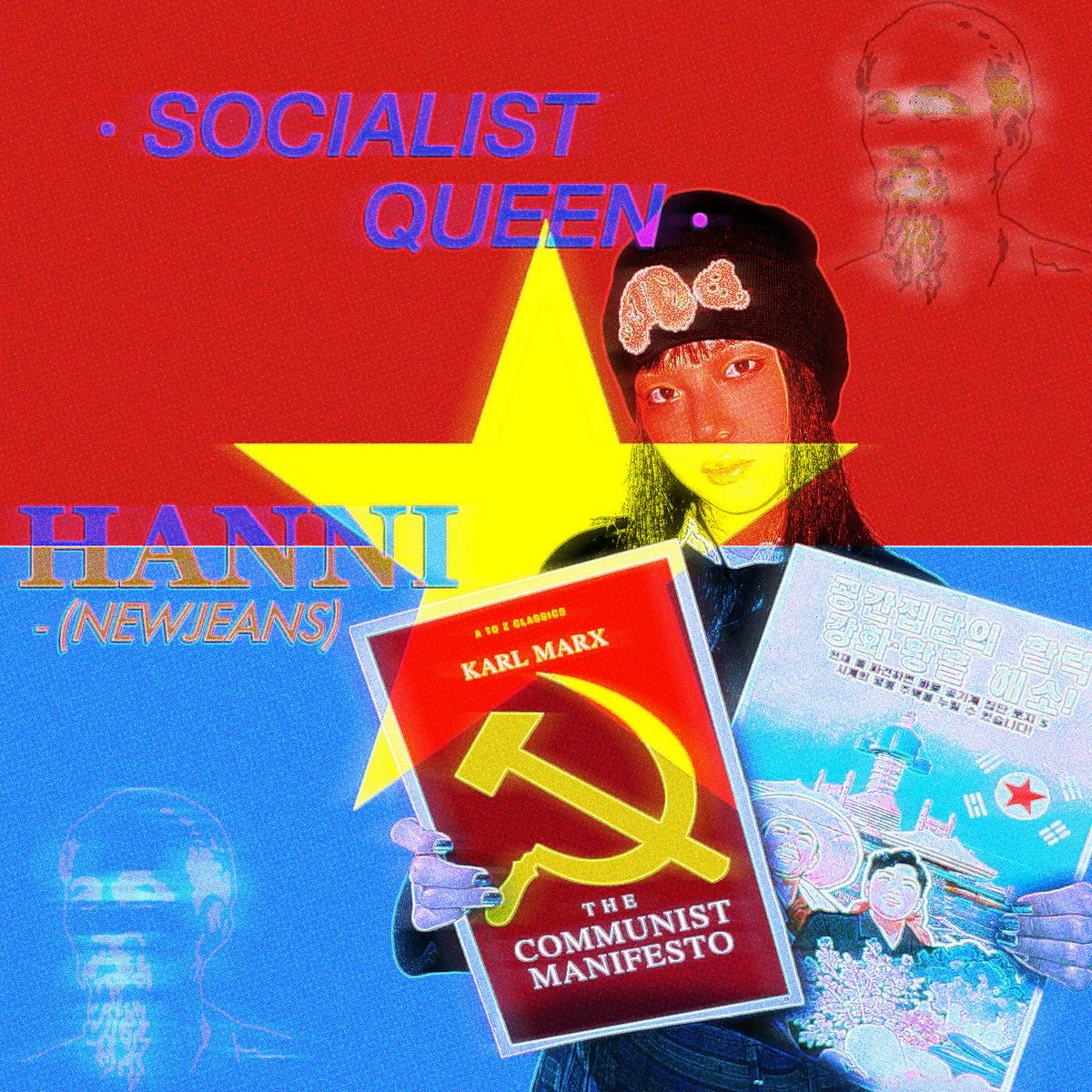MarxistEmoist's tweet photo. the concept of listening to newjeans while wearing a khăn rằn ("viet cong scarf") in ho chi minh city when the member hanni comes from a vietnamese anti-communist family, let that sink in... https://t.co/PMQSdzQGg7