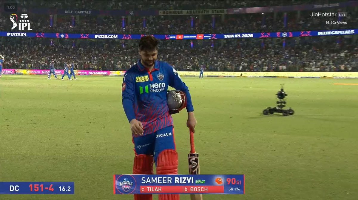 arqam_mustaqeem's tweet photo. • In last game Delhi were at 26/4 then he scored 70* and got POTM award.
• Today Delhi were at 8/2 then he scored 90 and got POTM award.
Well Played Sameer Rizvi 💙🙌🏼
#IPL2026 #MIvDC https://t.co/E3fpFibaDa