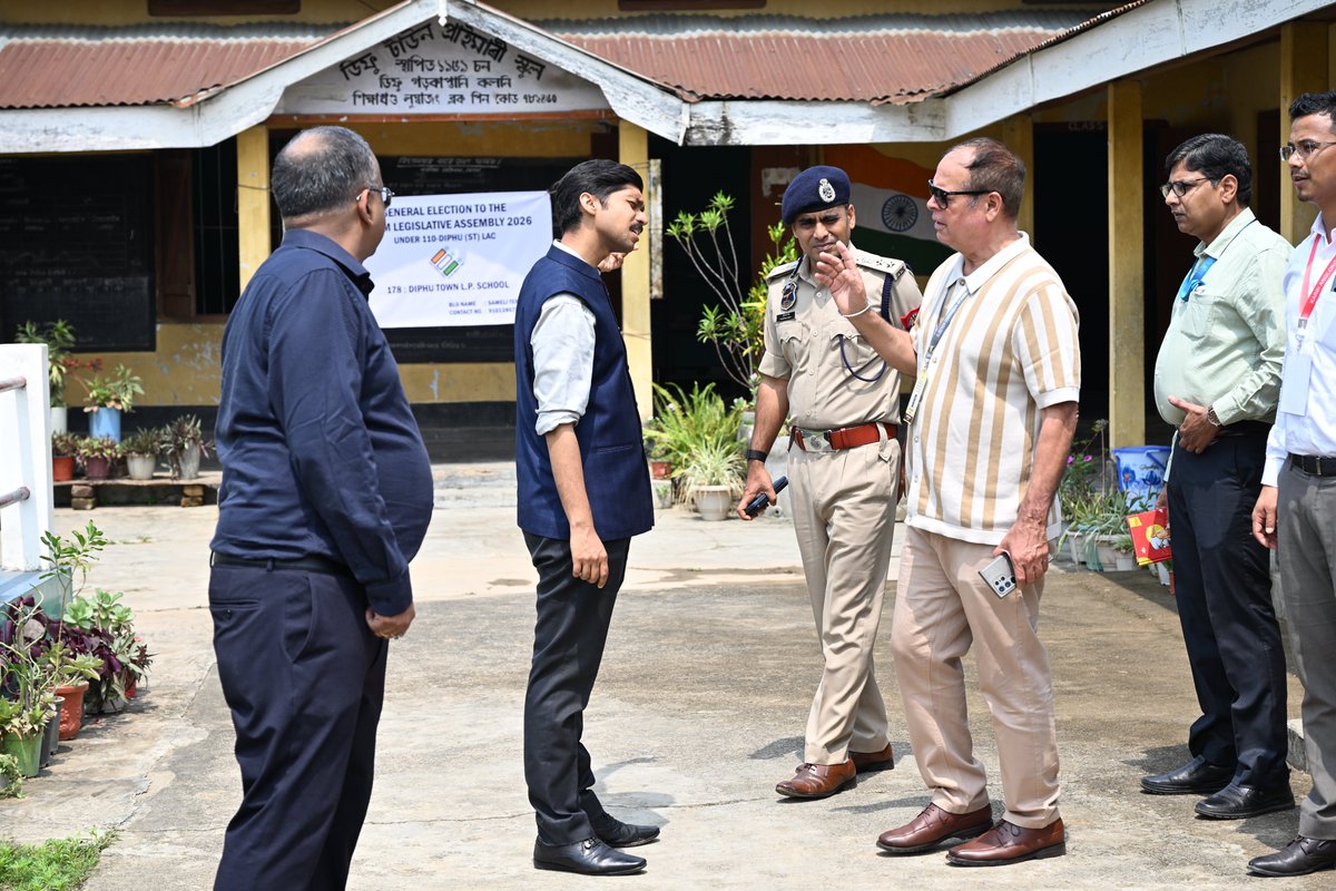 DCKarbiAnglong's tweet photo. Special Observer Shri Manjit Singh, IAS (Retd.) and CEO Assam Shri Anurag Goel, IAS visited polling stations in Diphu &amp; Bokajan (ST) LACs, reviewed preparedness, and inspected NH-29 inter-state checkpoint, reinforcing commitment to free, fair &amp; secure Assembly Elections 2026. https://t.co/VGEJHillaL