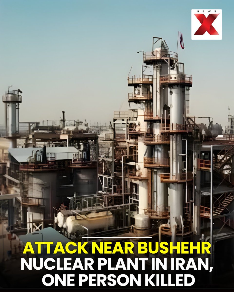 NewsX's tweet image. A projectile struck near Iran’s Bushehr nuclear plant, killing one security personnel and raising fresh concerns amid ongoing regional tensions.

#Iran #Bushehr #NuclearPlant #Attack #MiddleEastTensions #BreakingNews #WorldNews #NewsX