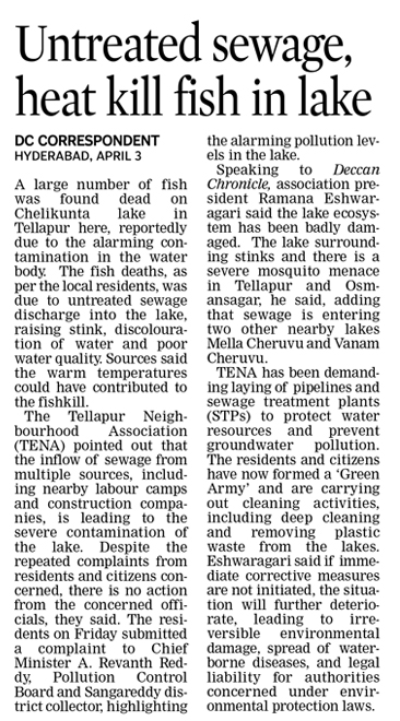 TellapurN's tweet photo. @revanth_anumula  @iamkondasurekha @CPCB_OFFICIAL @Collector_SRD @TelanganaPCB
@CPCB_OFFICIAL @NtvTeluguLive @TV9Telugu 
@namastetelangan @bigtvtelugu @v6velugu 
@abntelugutv @eenadulivenews @timesofindia 
@TimesNow @htTweets @the_hindu @ZeeNews Grateful to all media houses for the extensive coverage and for bringing much-needed attention to the pollution in Chelikunta Lake. Your support has amplified the voices of residents and highlighted this critical environmental issue.

We sincerely request your continued coverage and support until the issue is fully resolved and the lake is restored. Together, we can ensure accountability and protect our community’s health and environment.