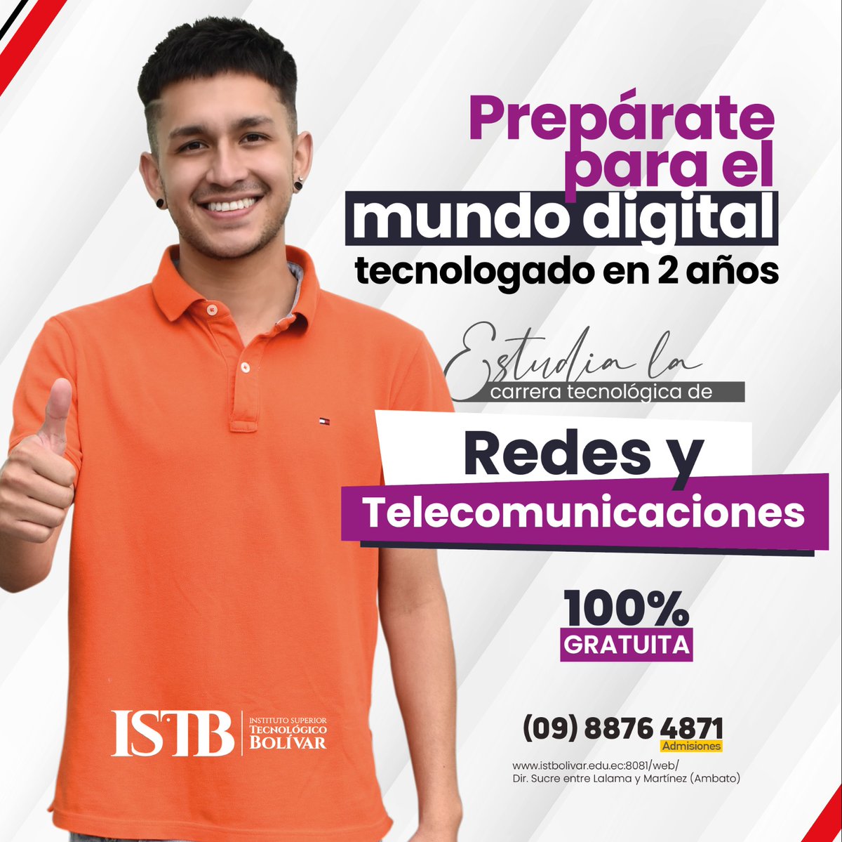 🇪🇨El Gobierno de #ElNuevoEcuador construye un futuro de oportunidades en la Educación Superior #SomosBolívar estudia con nosotros la carrera de:

✅Redes y Telecomunicaciones 

Postula del 3 al 7 de abril  en la página del #RegistroNacional registrounicoedusup.gob.ec