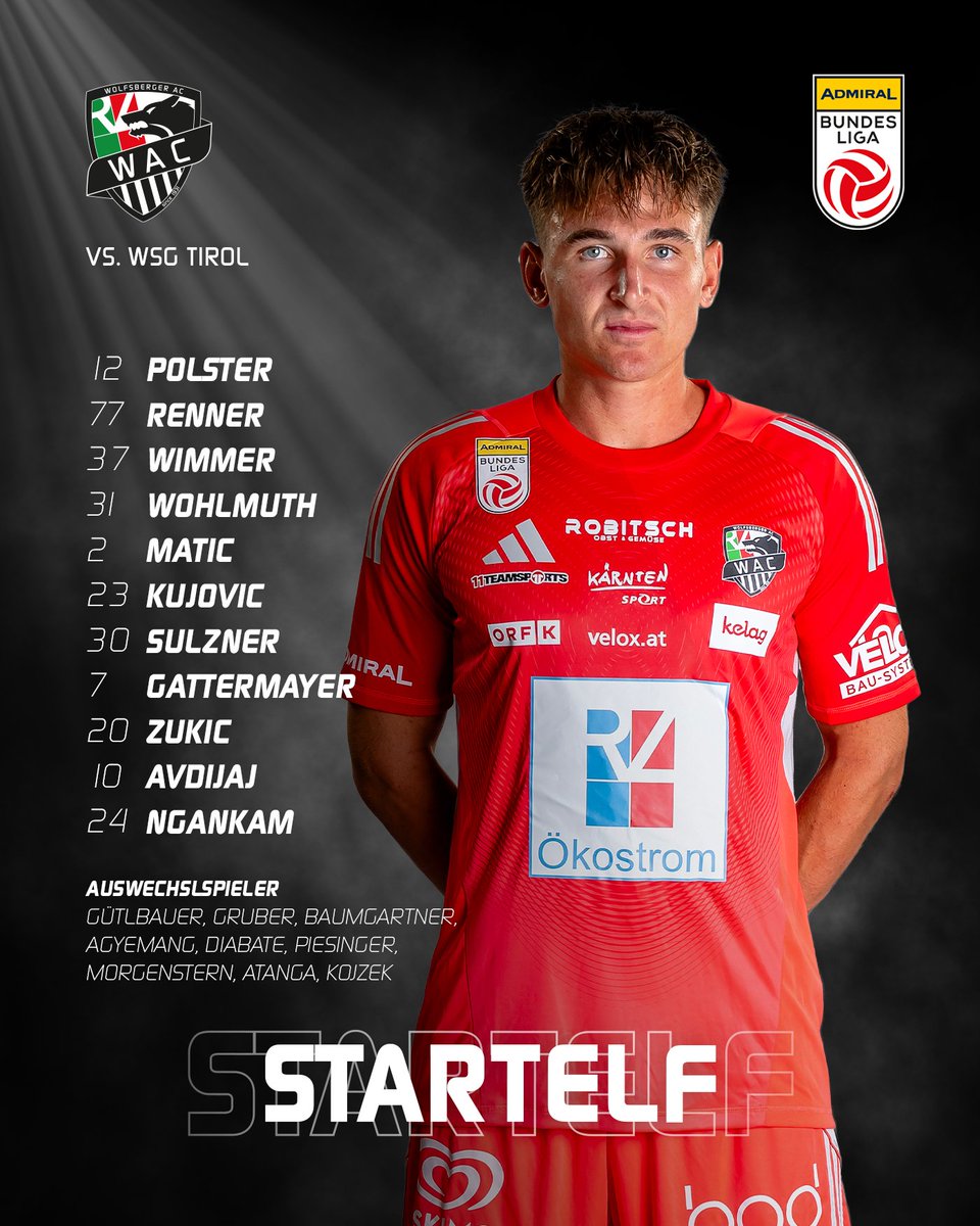 WolfsbergerAC's tweet photo. Unsere Startelf für das heutige Spiel! #WSGWAC https://t.co/7legtTZFvl