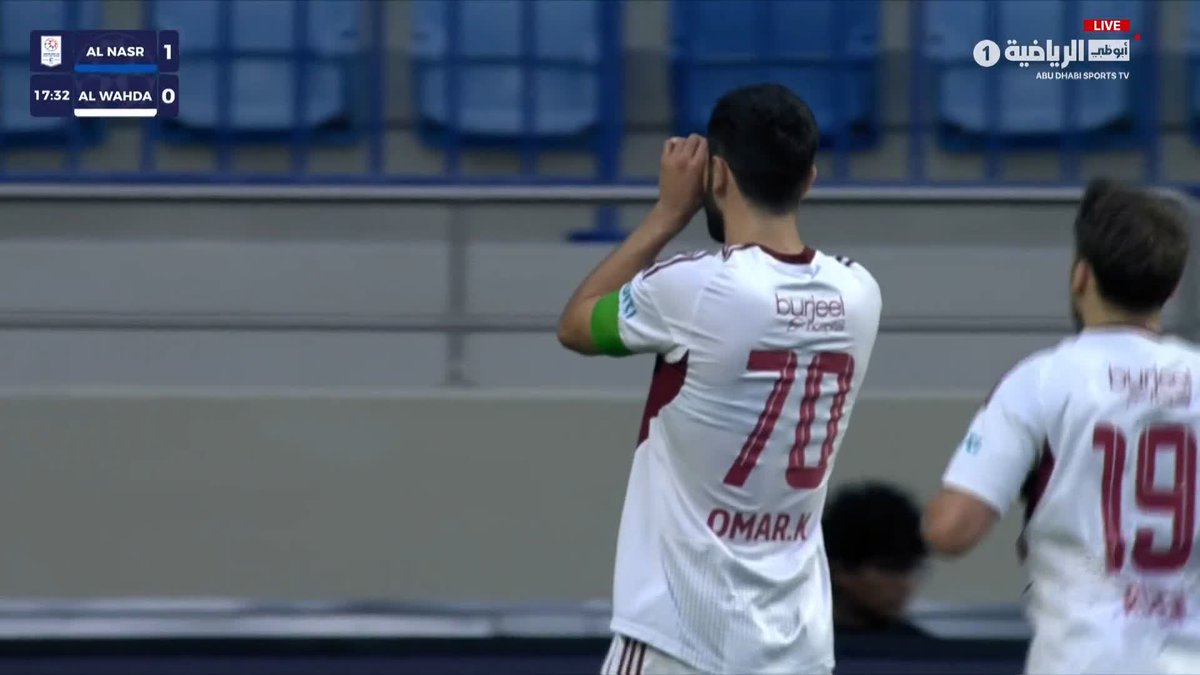 هدفه رقم 15 في دورينا هذا الموسم. من تسديدة رائعة.. عمر خريبين يُعادل النتيجة لفريق الوحدة بهدف في مرمى النصر #النصر_الوحدة 